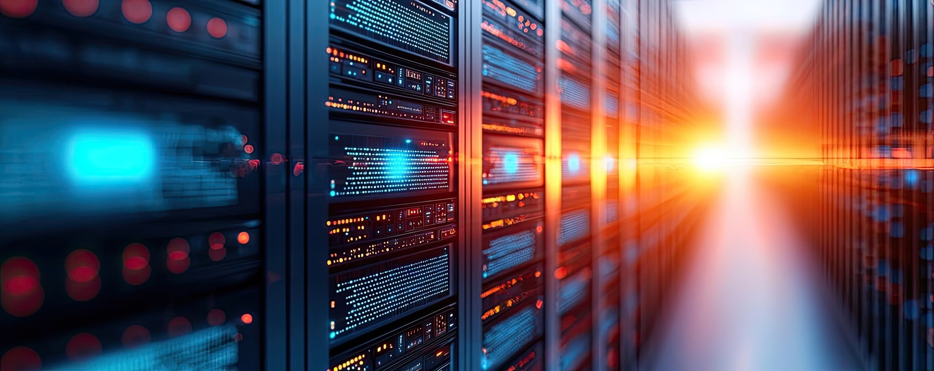 data center with glowing rack