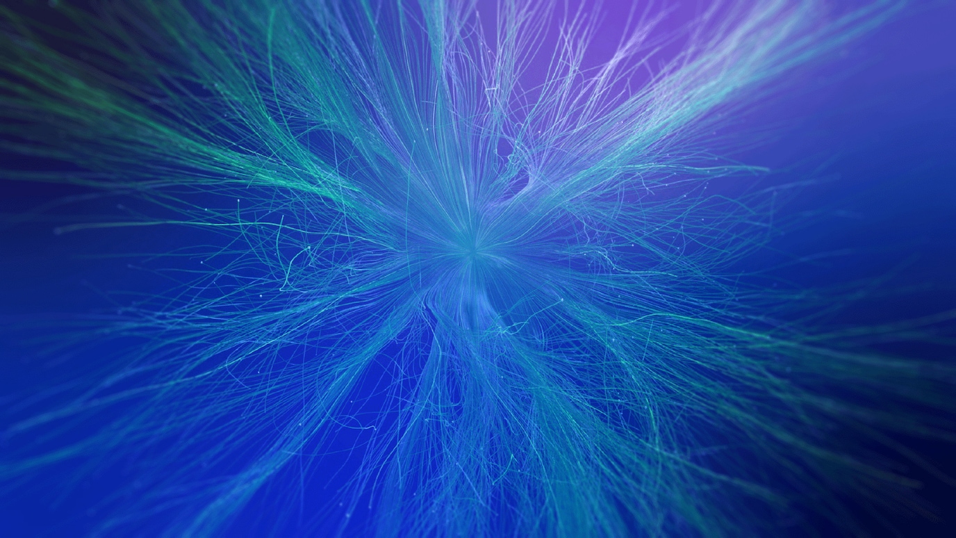 Splayed fiber optic cables viewed straight on