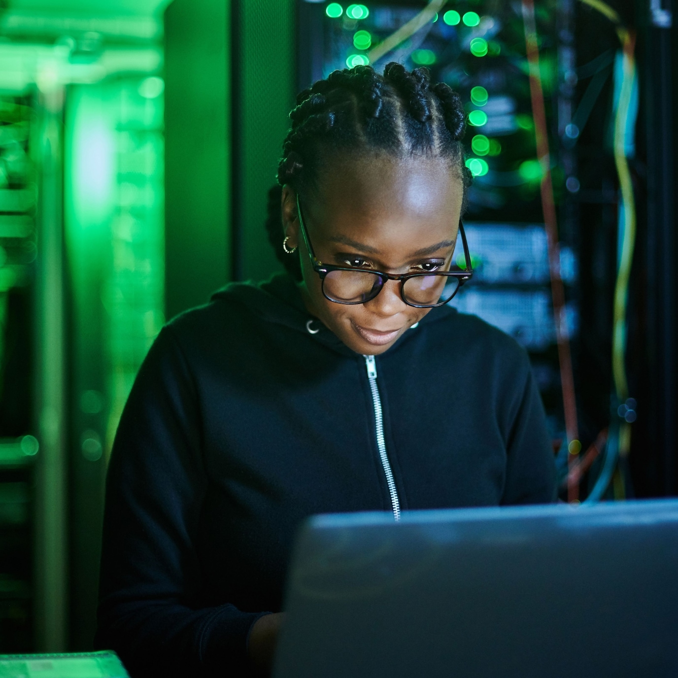 A person working on the computer