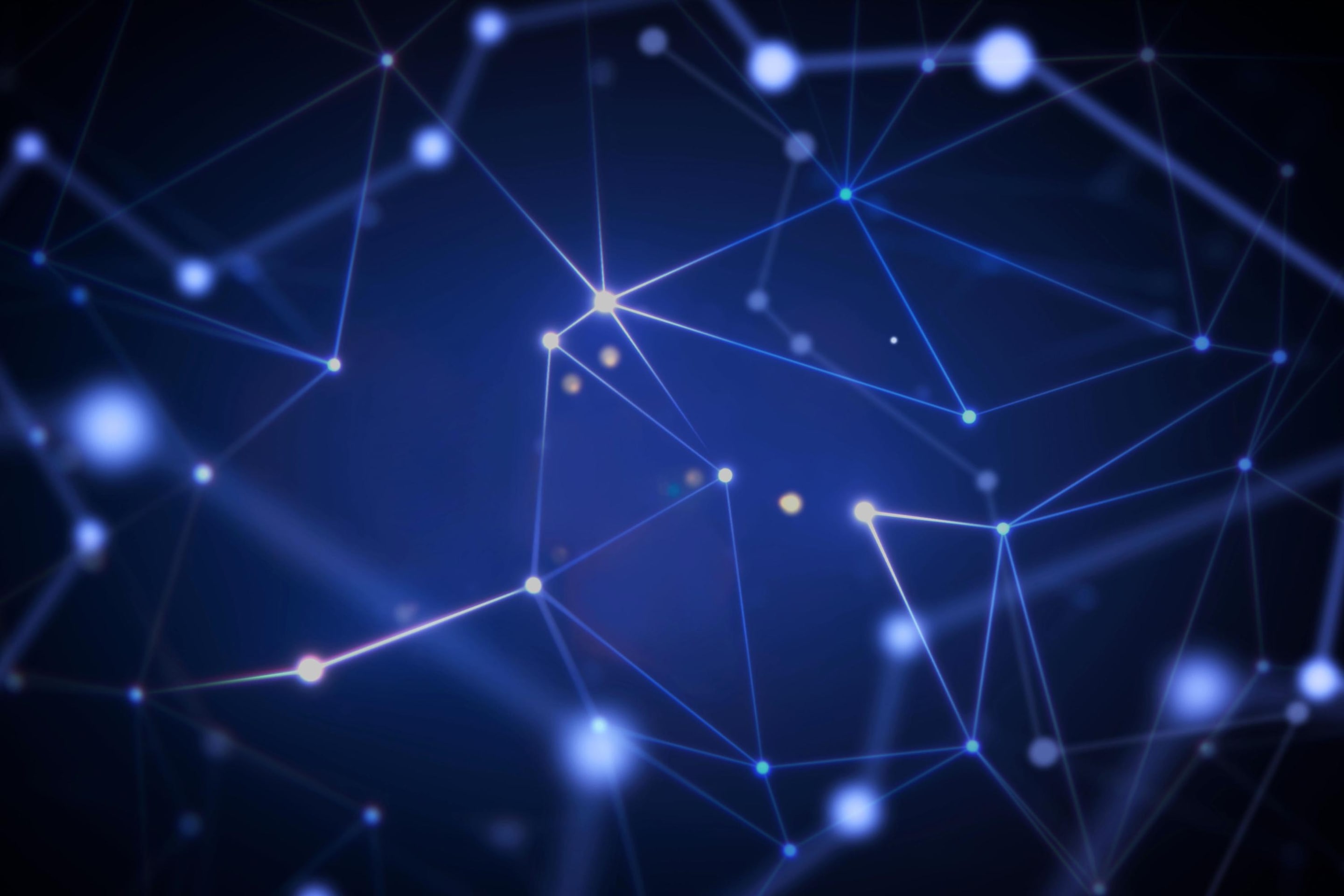 Glowing network connections on a dark blue background