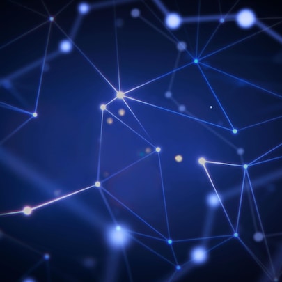 Glowing network connections on a dark blue background