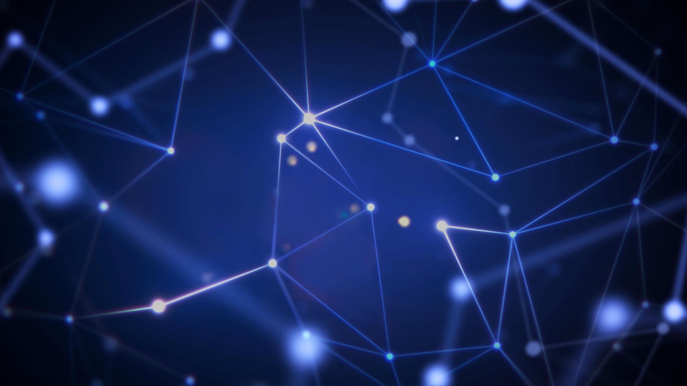 Glowing network connections on a dark blue background