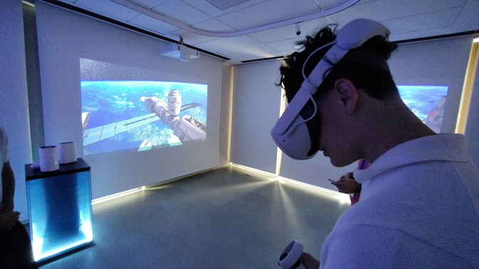 A person with VR glasses