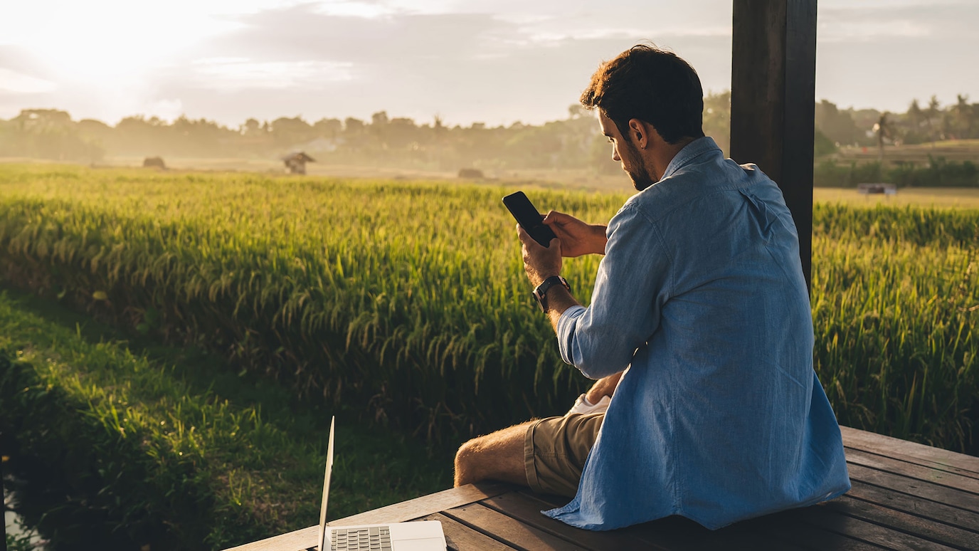 young man working outside