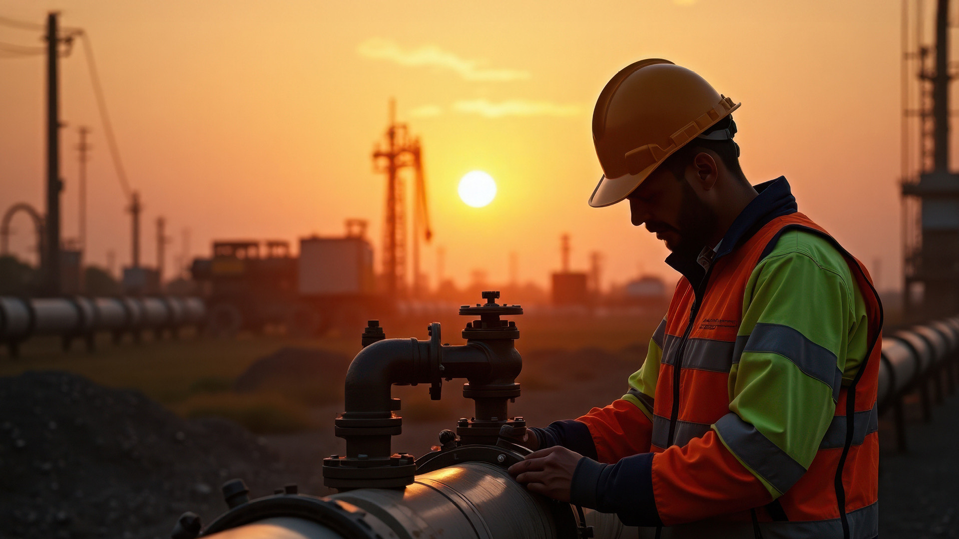 A worker at an oil and gas pipeline