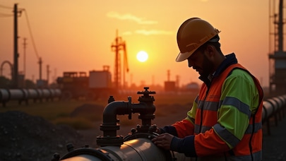 A worker at an oil and gas pipeline