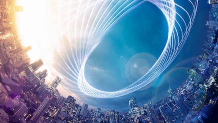 Fisheye lens view of cityline