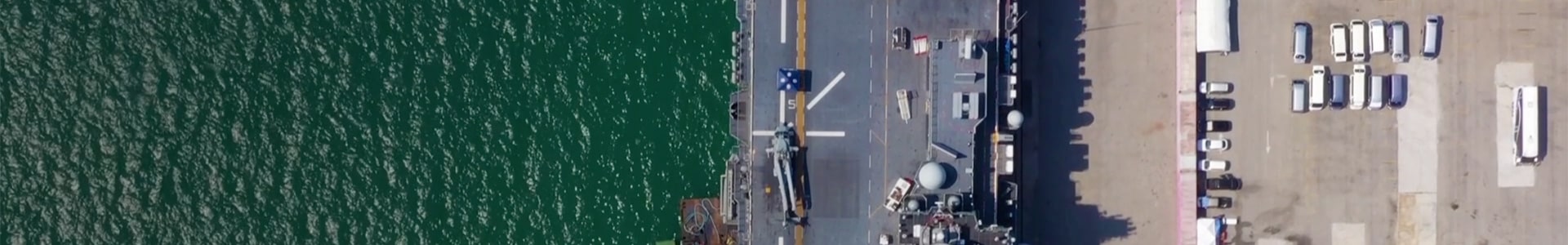 Overhead view of ship at dockside