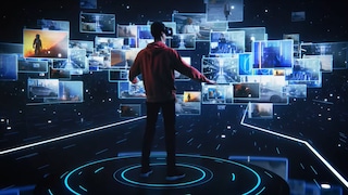 A human surrounded by technology