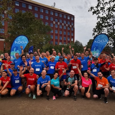 Group of employees in Nokia t-shirts