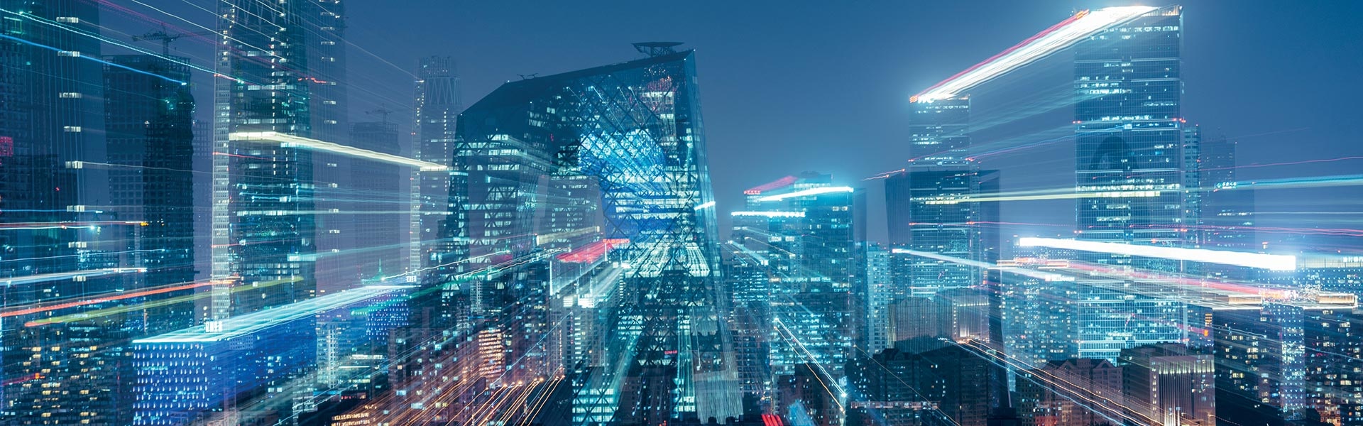 Skyscrapers lit at night