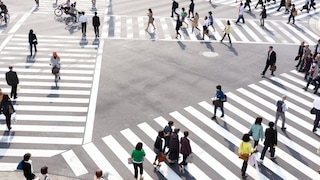 Montage of people using road crossings in city