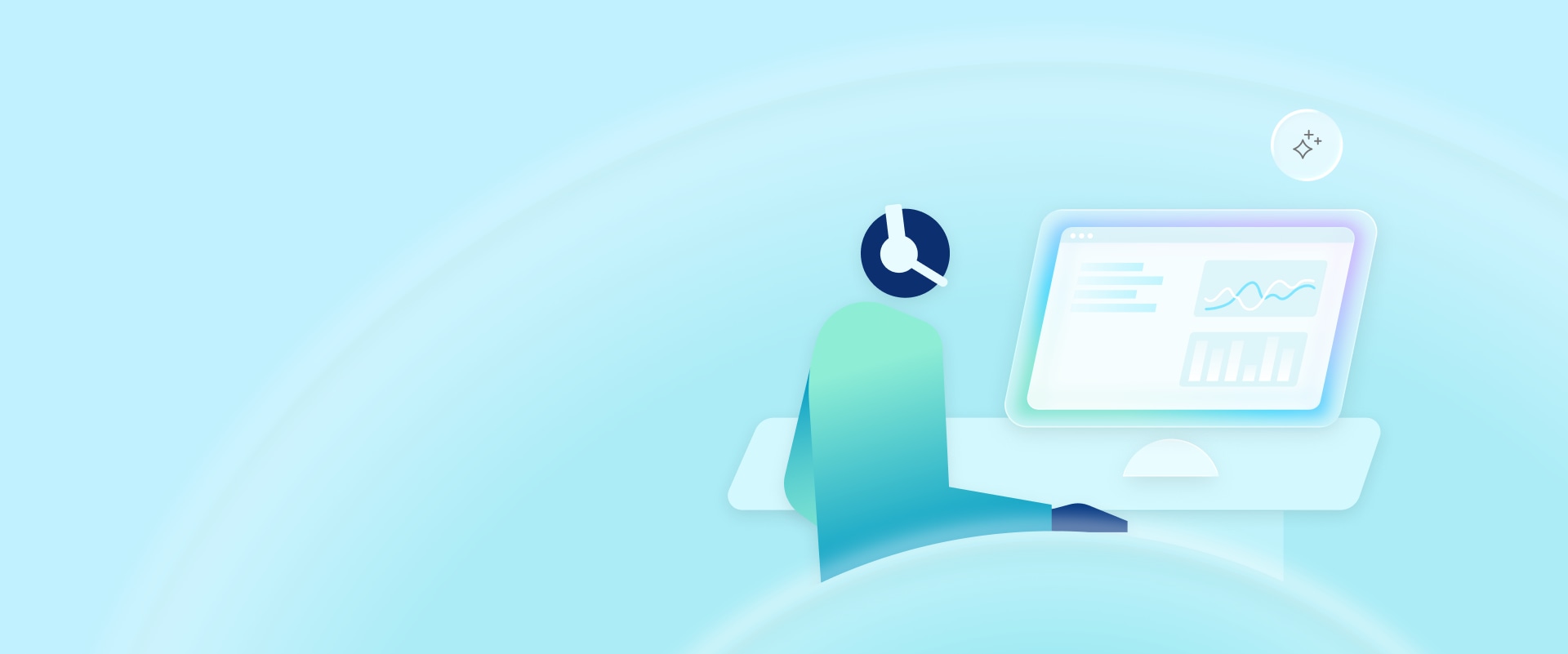 Graphic of person sat at computer looking at screen