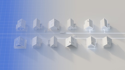Graphic of overhead view of houses connected by fiber
