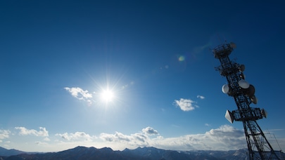 Base station on the mountain in the sunny day
