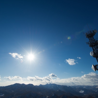 Base station on the mountain in the sunny day