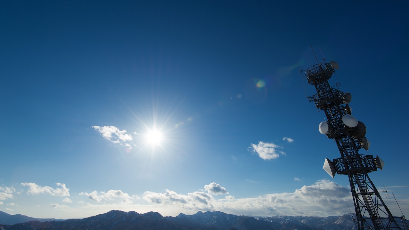 Base station on the mountain in the sunny day