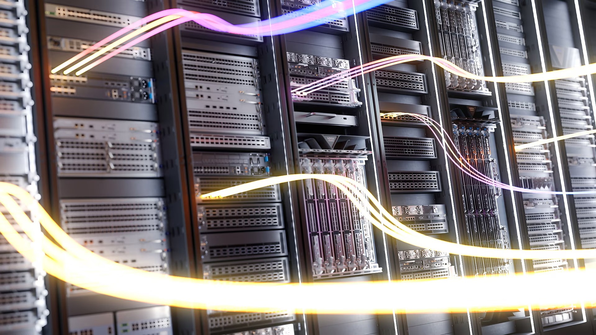 Light trailers over server racks in cabinets