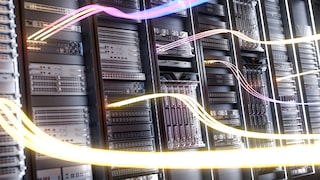 Light trailers over server racks in cabinets