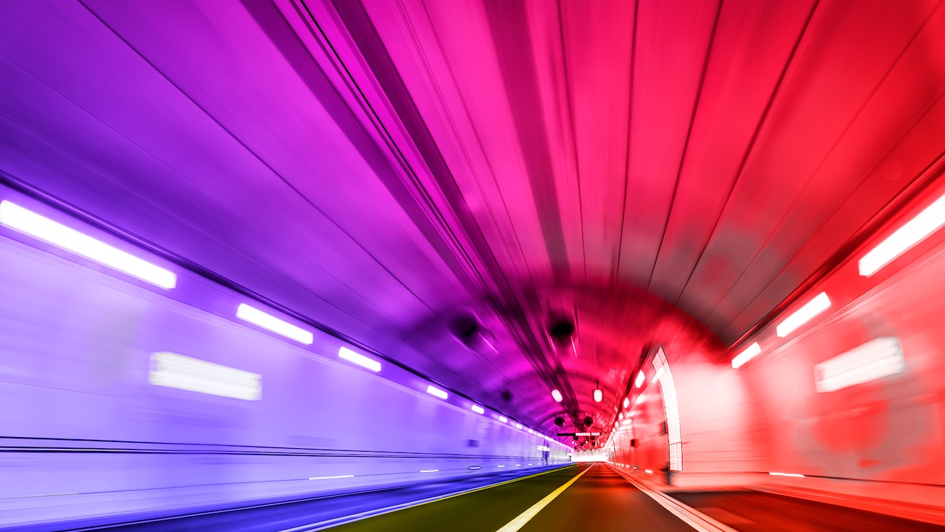 Inside a lit tunnel