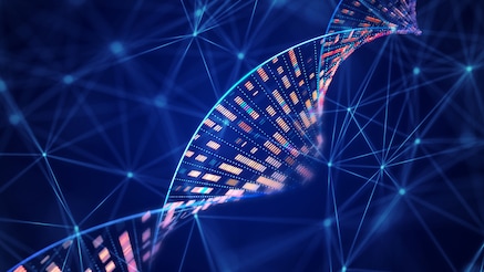 blue background image with dna like structure