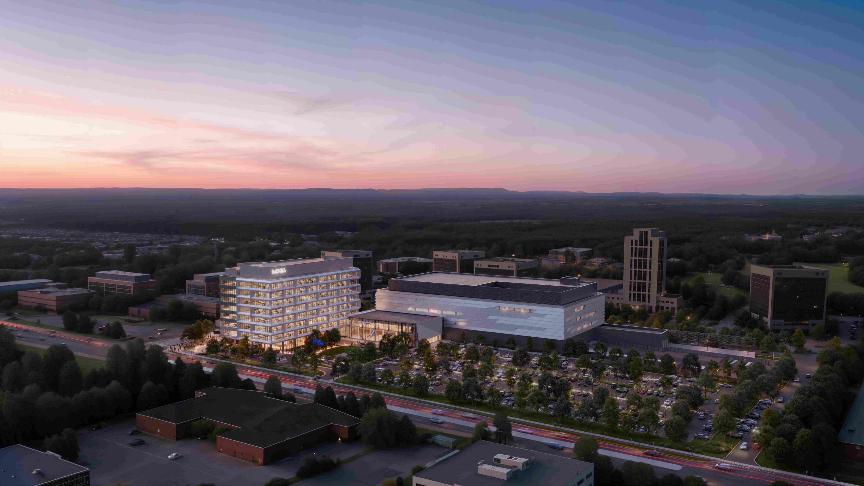 Aerial view of a new campus