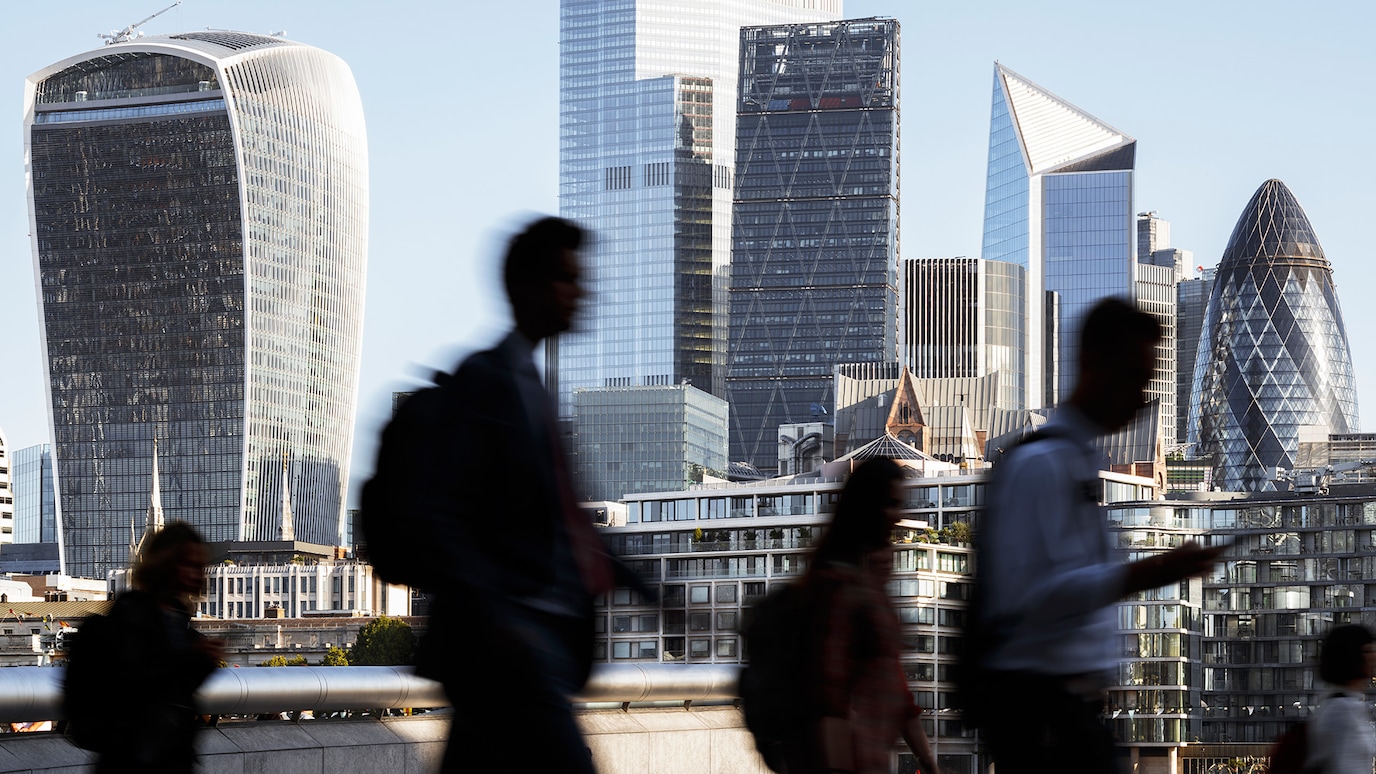 building with busy people