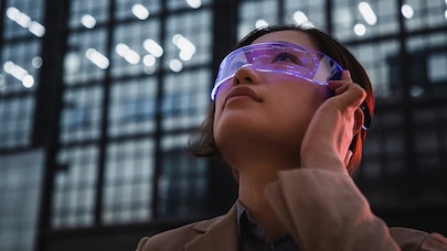 Woman wearing AR glasses