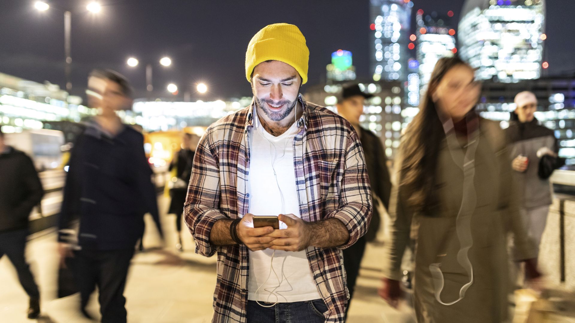 men streaming video from mobile phone