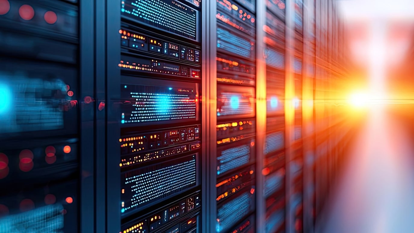 server racks with light ray