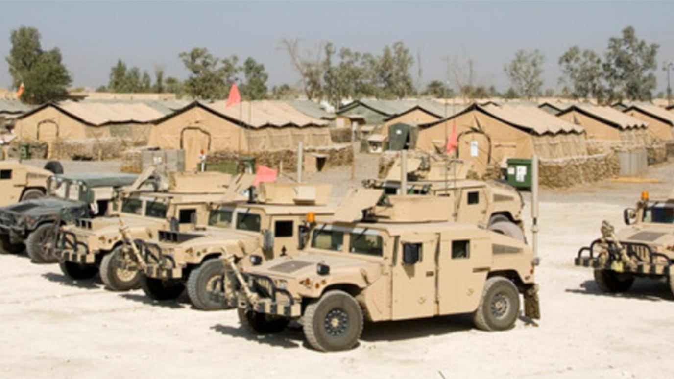 Parked military vehicles