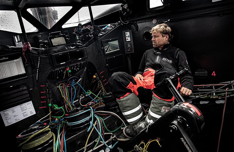 Alex Helms inside his boat
