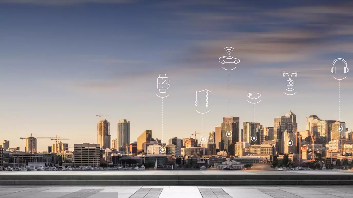 City scape with icons