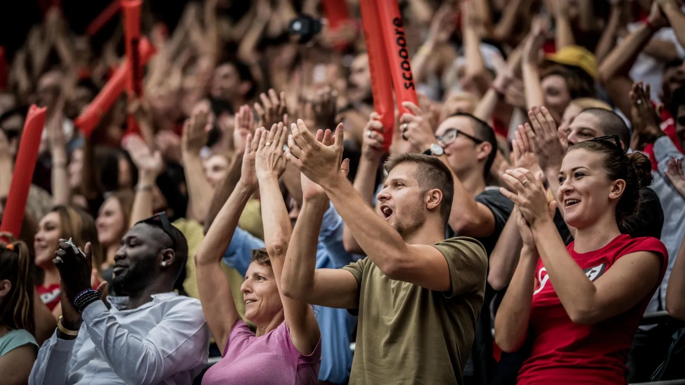 A crowd in a stadium