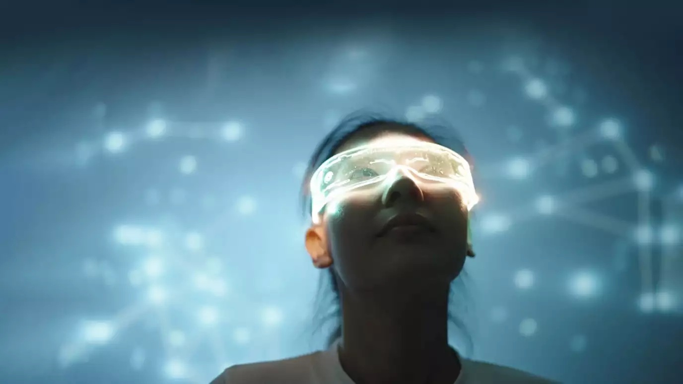Woman wearing augmented reality goggles