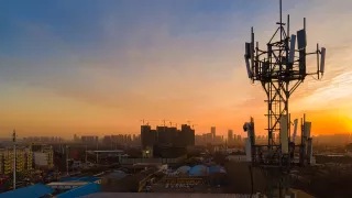 Telecoms mast at sunset