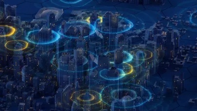 An abstract futuristic image of a city.