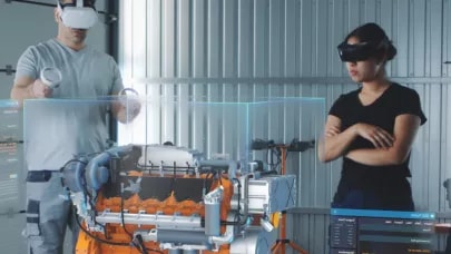 An image of two people wearing VR headsets.