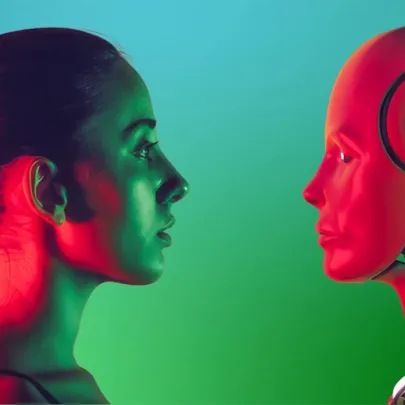 girl interacting with robot