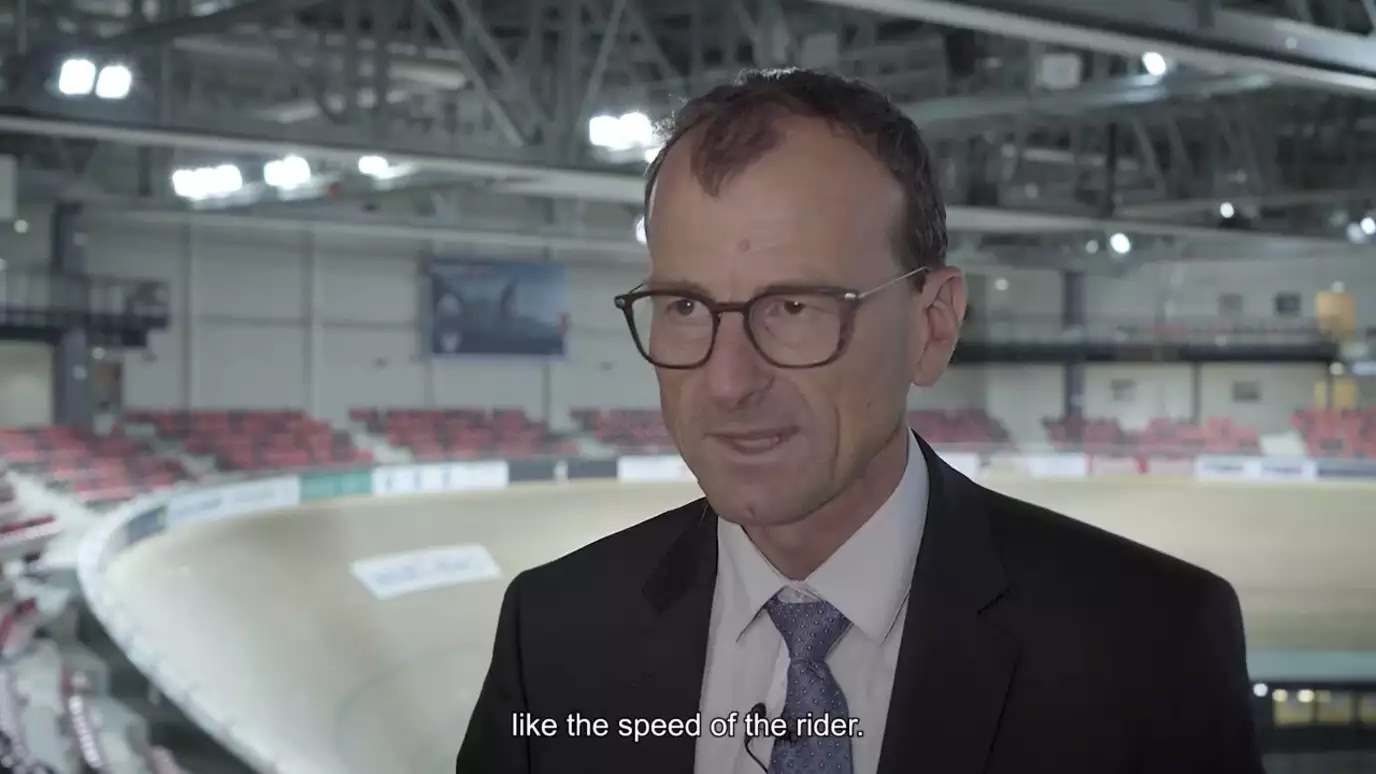 A person being interviewed at the 2022 Tissot UCI Track World Championship.