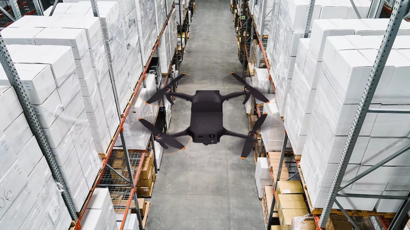 With Nokia AIMS, autonomous drones seamlessly fly though warehouses, scanning inventory and constantly keeping managers up to date.