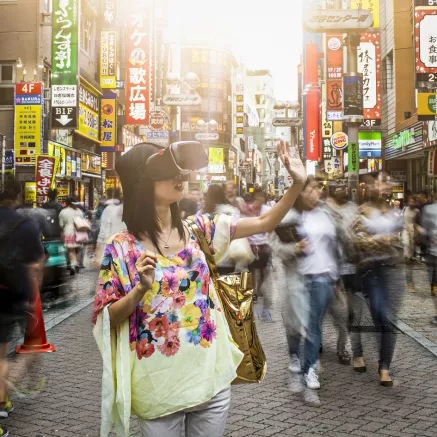lady with a VR on the street
