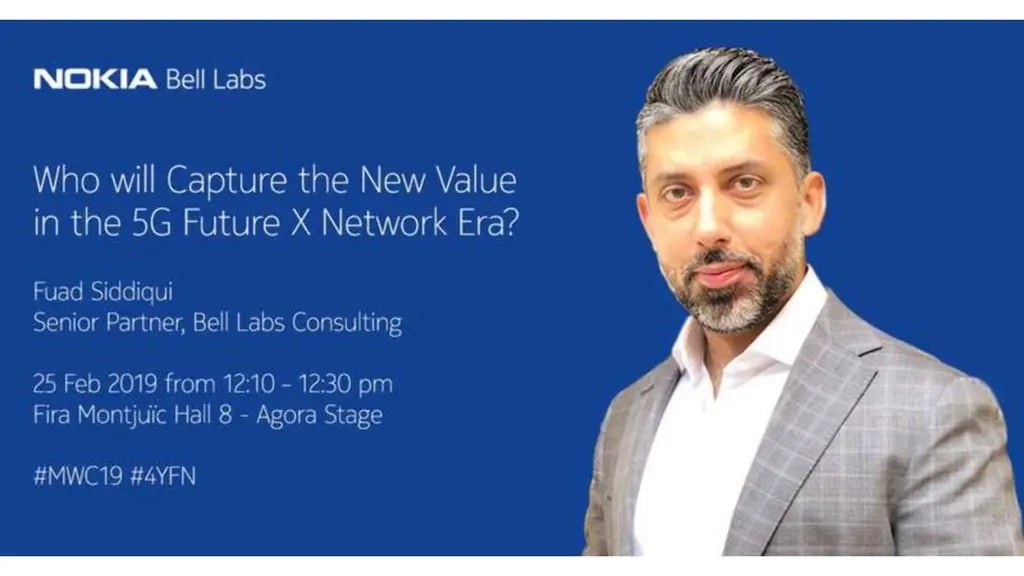 Event card titled 'Who will Capture the New Value in the 5G future X Network Era' by Fuad Siddiqui
