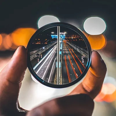 View of light trails through looking glass