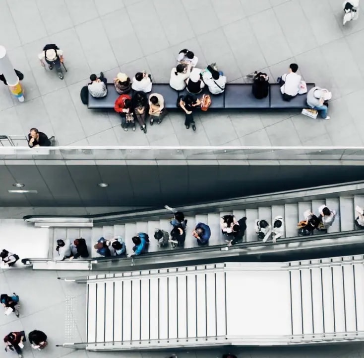 Aerial image of people at a center