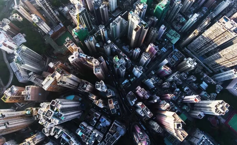 looking down at a city from above