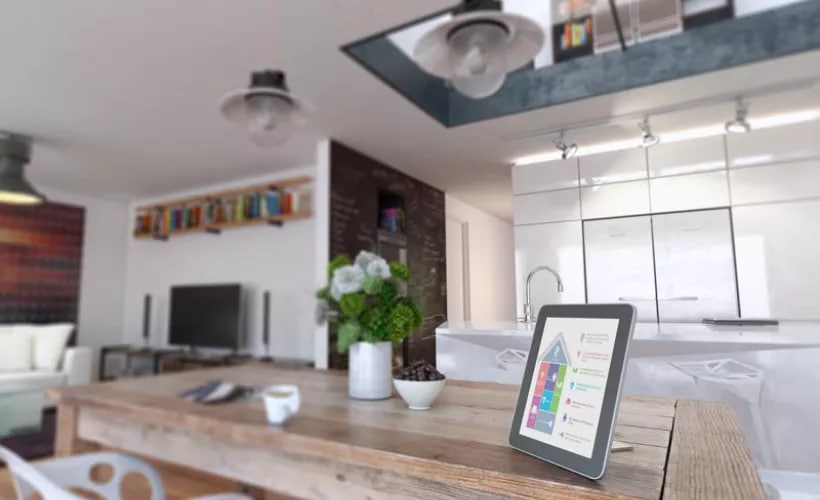 Kitchen counter with a tablet