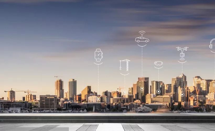 City scape with icons