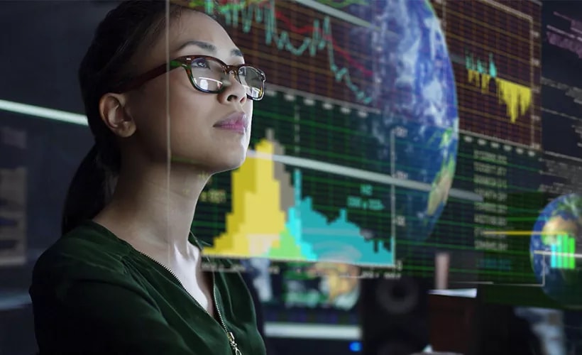 Woman working with data
