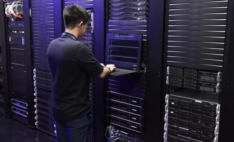 Nokia technicians working on IP routers